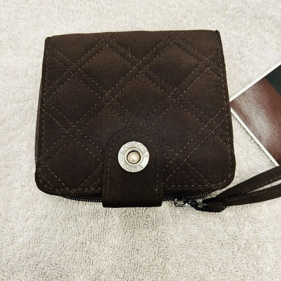 NWT Vera Bradley Mini Zip Wallet Quilted Microfiber Brown Expresso NEW - Picture 2 of 5